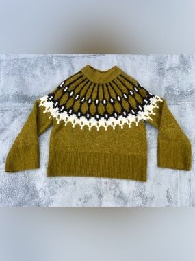 Banana Republic Mustard Olive Fair Isle Turtleneck Sweater